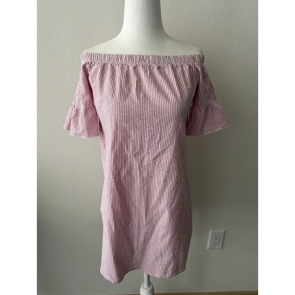 Vintage Pink Lemonade Pinstripe Cotton Mini Dress Coquette Coastal Beach Ditsy